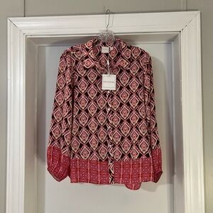 Zac & Rachel Women's Pink Floral Print Boho Button Up Blouse Size M NWT